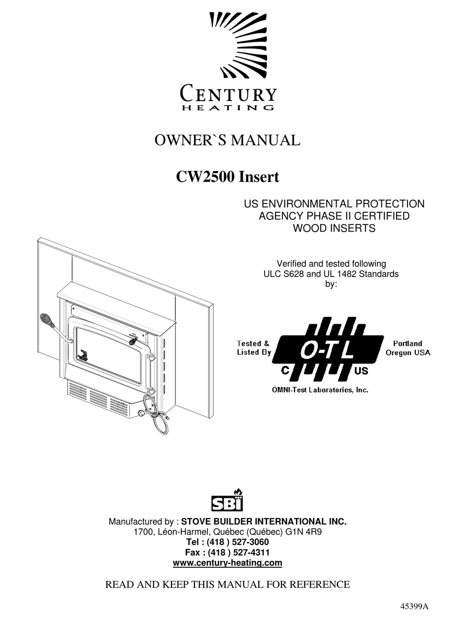 CENTURY HEATING CW2500 INSERT OWNER'S MANUAL Pdf Download | ManualsLib