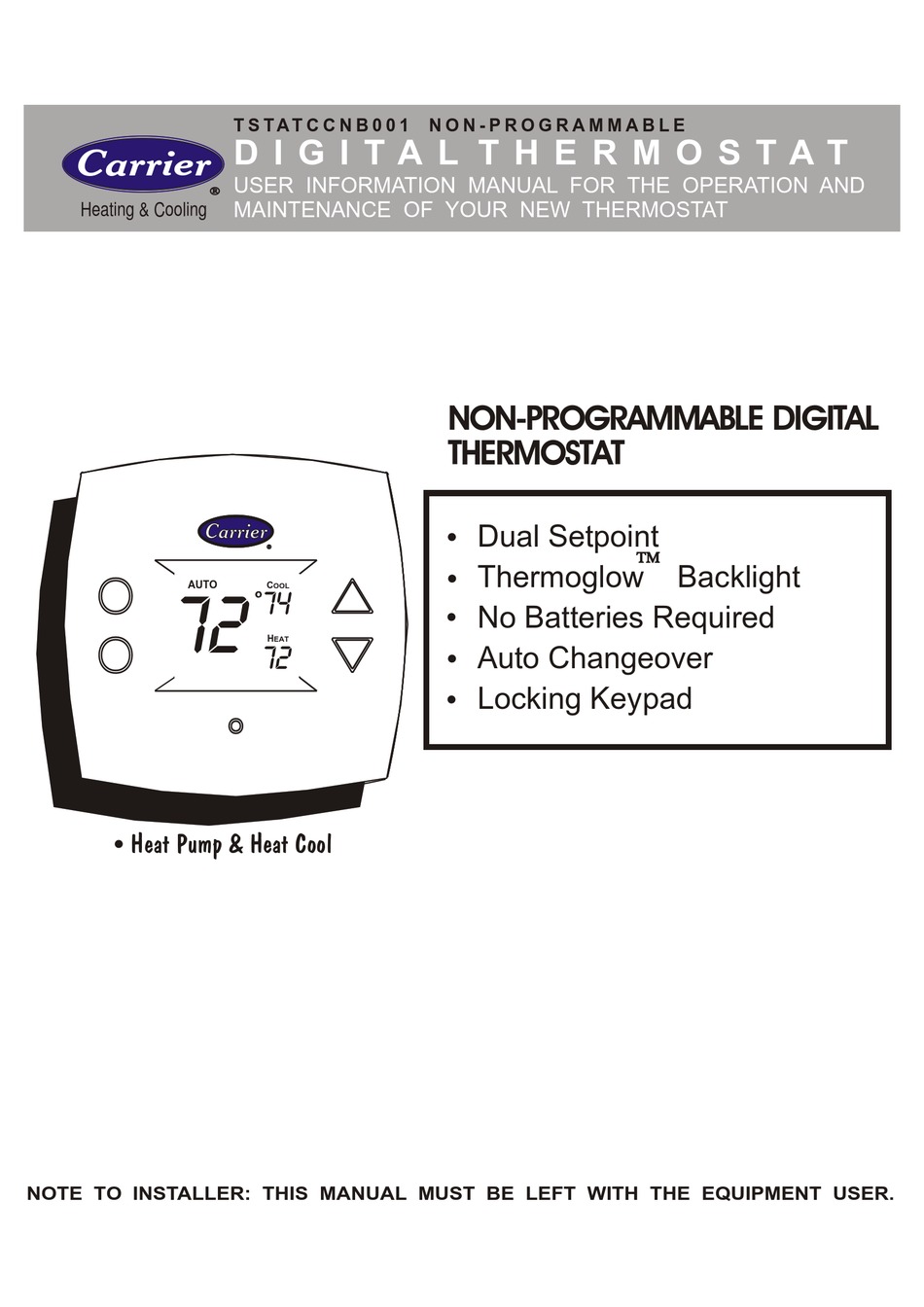 Carrier Thermostat Control Manual