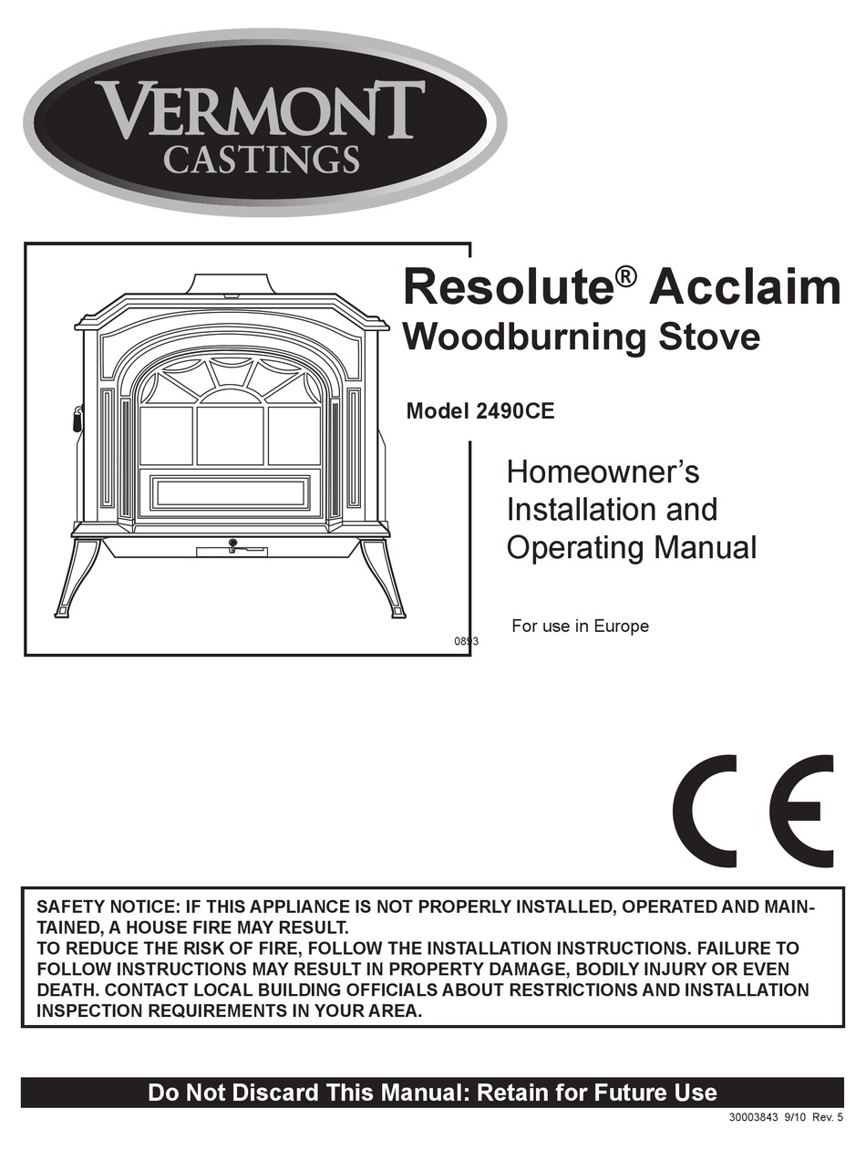 Vermont Castings Resolute Acclaim 2490ce Homeowner S Installation And Operating Manual Pdf Download Manualslib