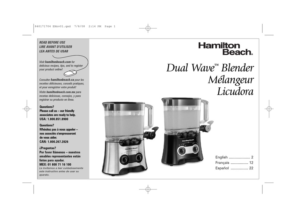HAMILTON BEACH DUAL WAVE USER MANUAL Pdf Download ManualsLib