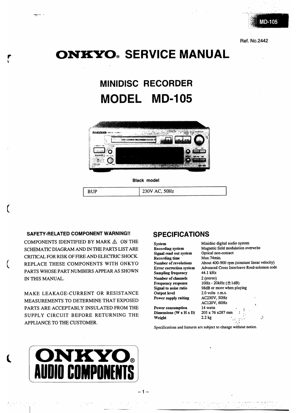 ONKYO MD-105 SERVICE MANUAL Pdf Download | ManualsLib