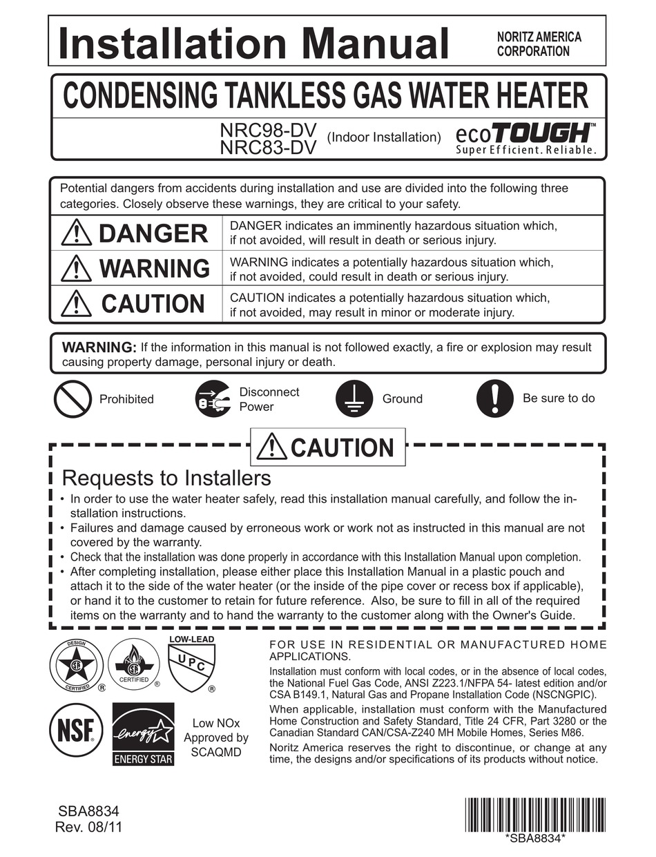 NORITZ ECOTOUGH NRC98DV INSTALLATION MANUAL Pdf Download ManualsLib