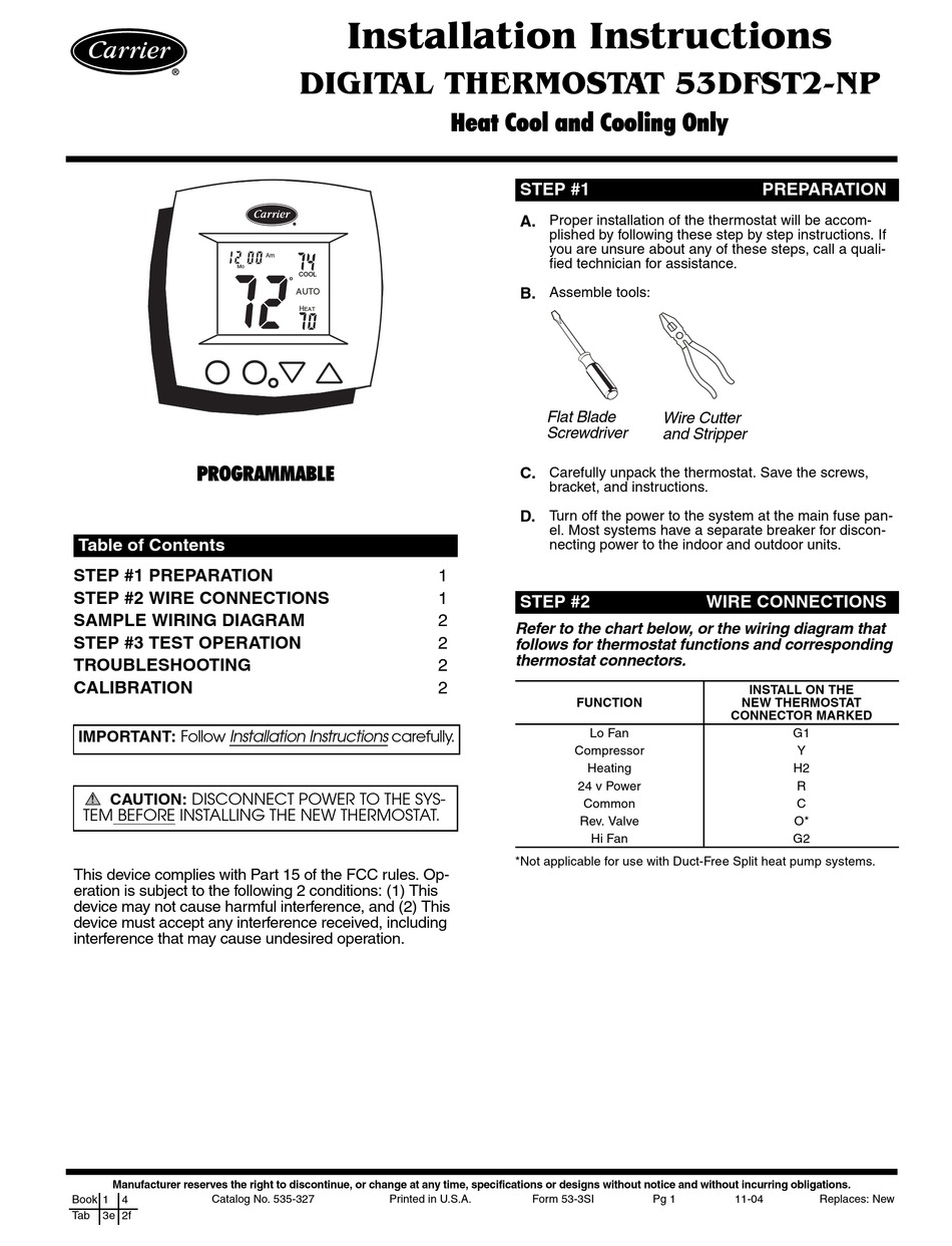 CARRIER 53DFST2-NP INSTALLATION INSTRUCTIONS Pdf Download | ManualsLib