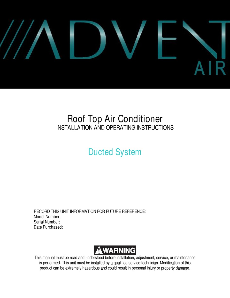 Advent Roof Top Installation And Operating Instructions Manual Pdf Download Manualslib
