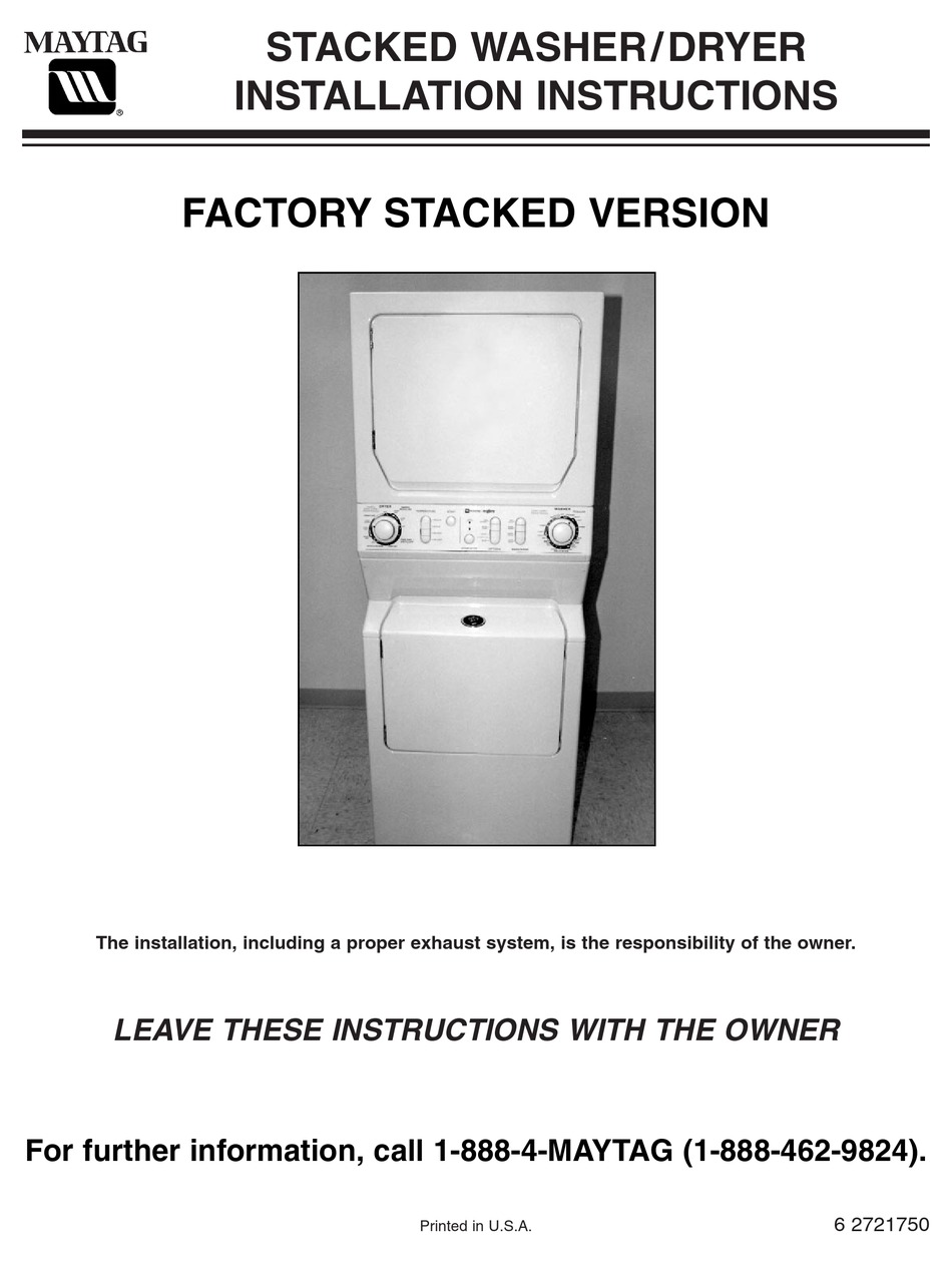 Maytag Stacked Washer Dryer Installation Instructions Manual Pdf