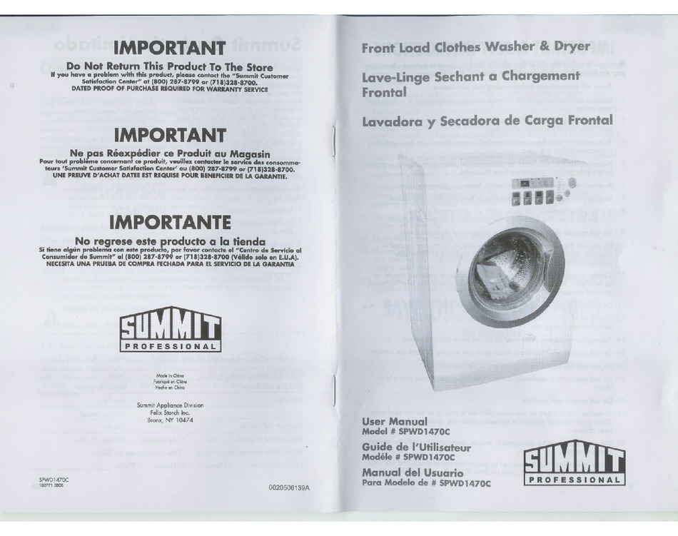 SUMMIT SPWD1470C USER MANUAL Pdf Download ManualsLib