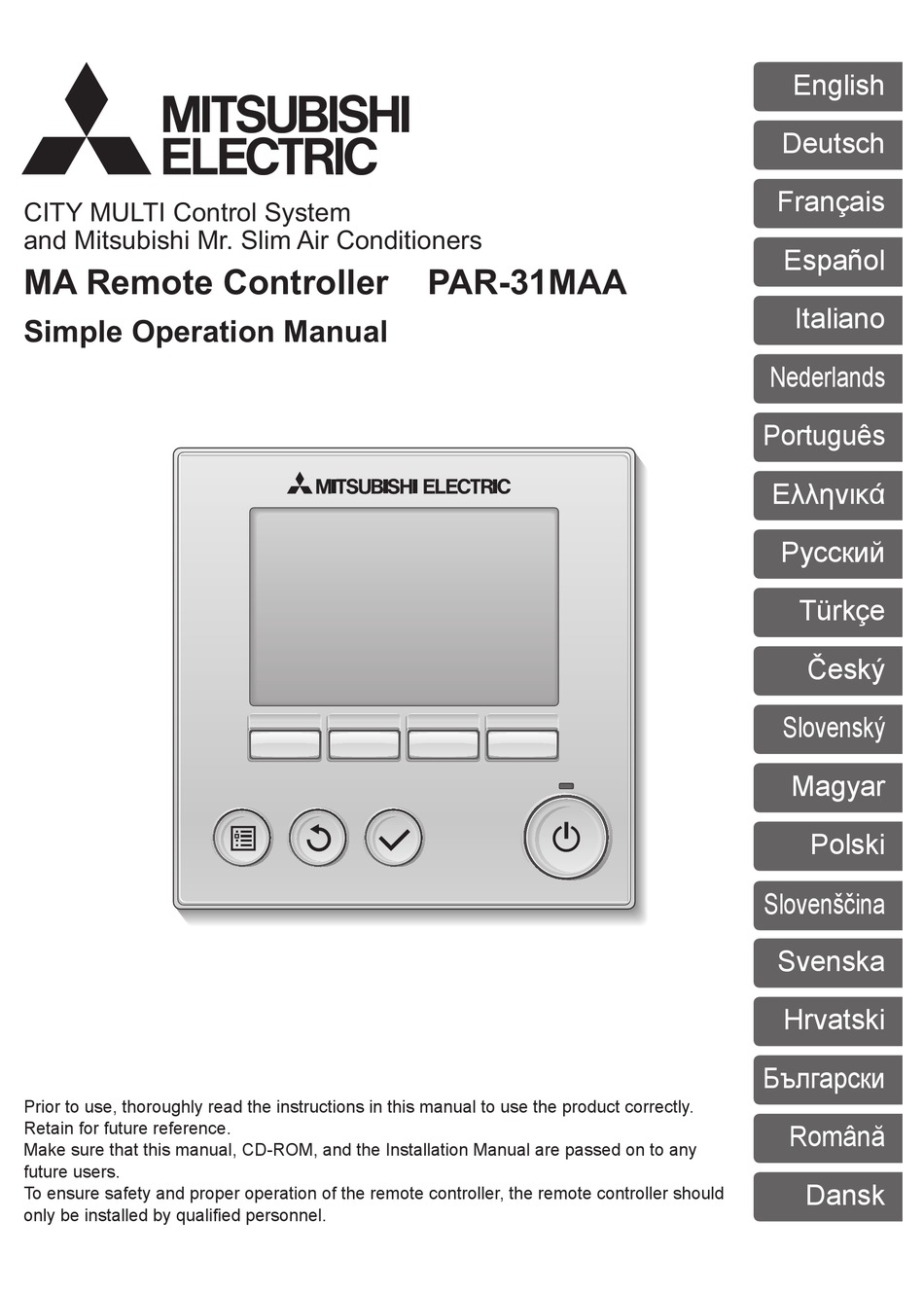 MITSUBISHI ELECTRIC PAR-31MAA OPERATION MANUAL Pdf Download | ManualsLib