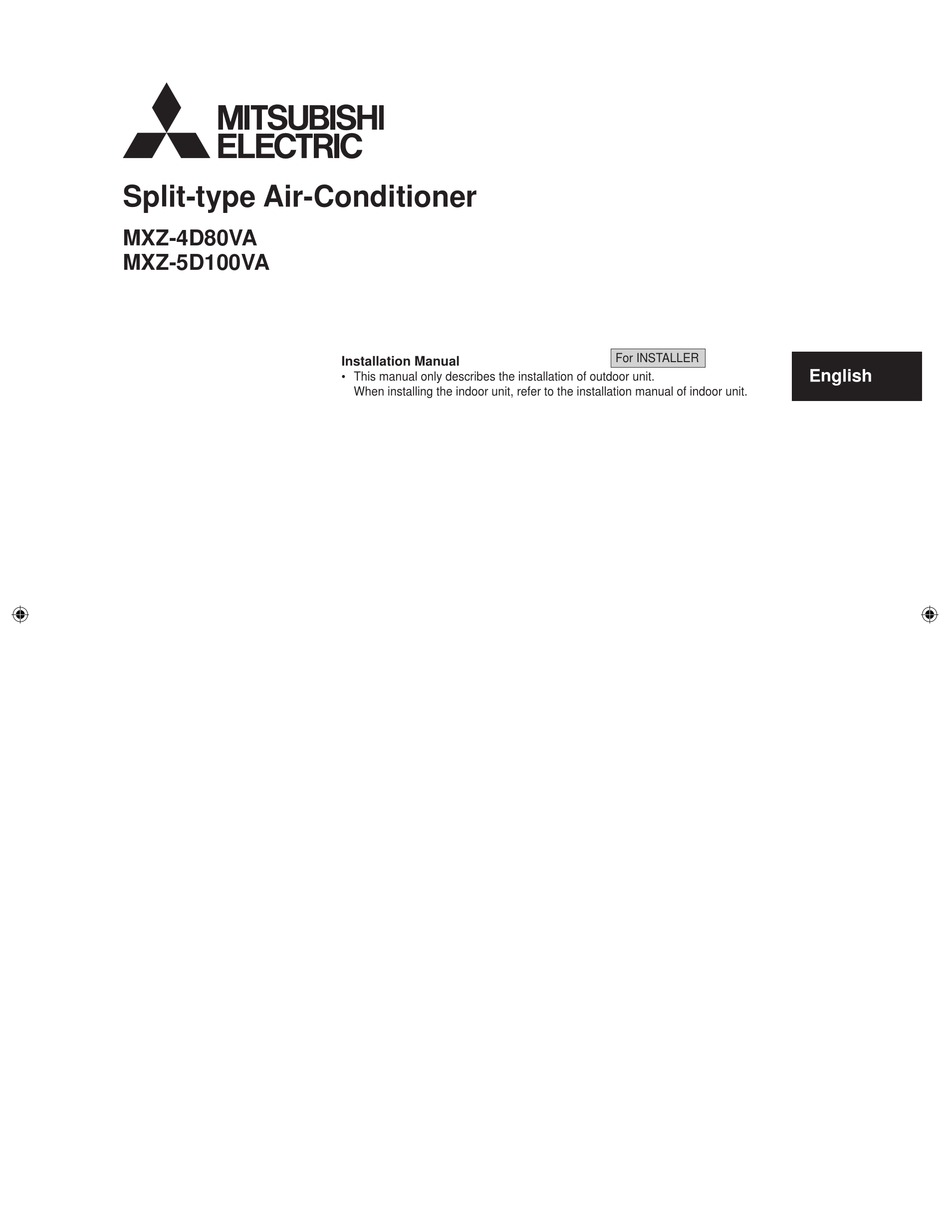 MITSUBISHI ELECTRIC MXZ4D80VA INSTALLATION MANUAL Pdf Download