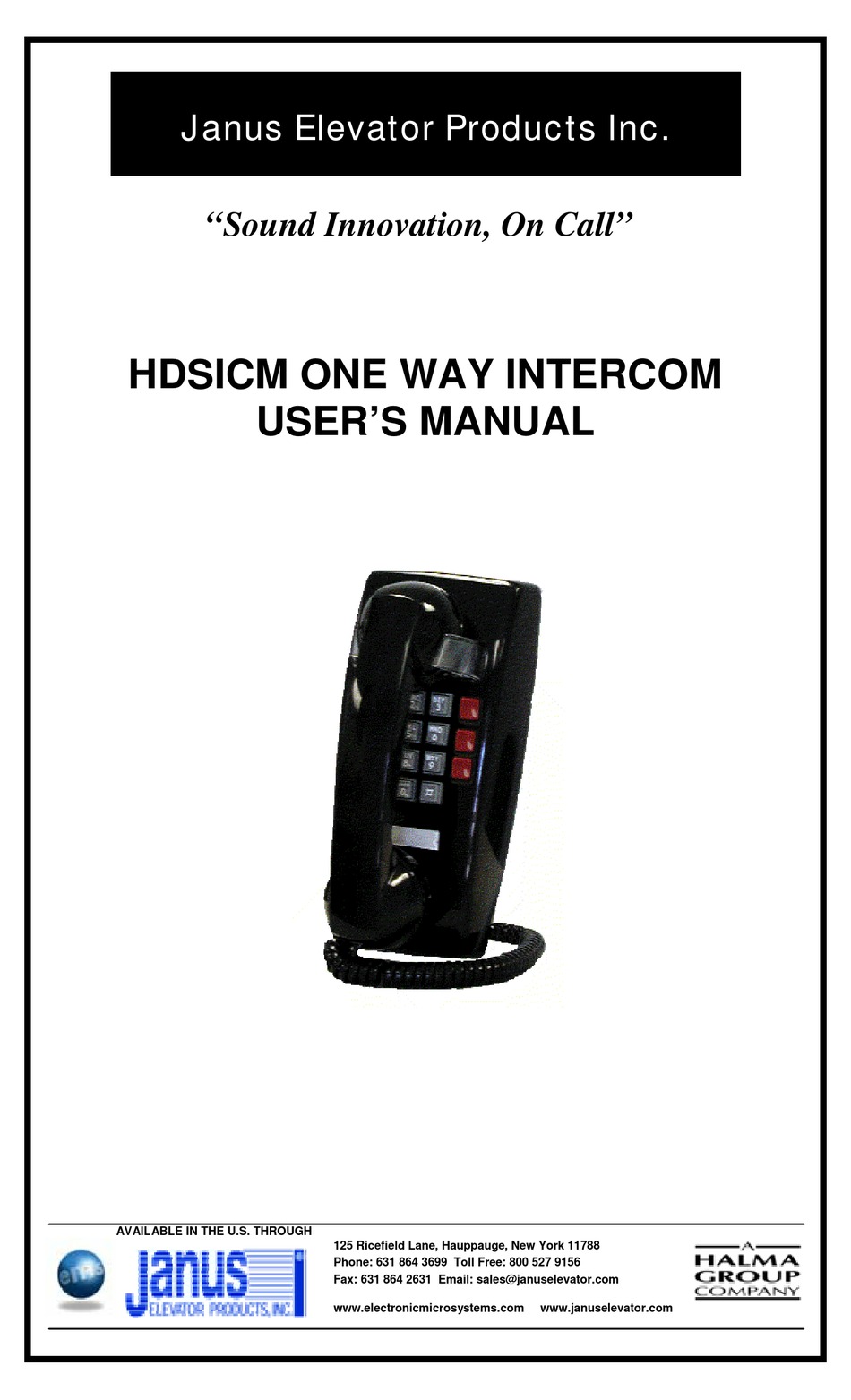 JANUS ELEVATOR PRODUCTS HDSICM ONE WAY INTERCOM USER MANUAL Pdf Download |  ManualsLib