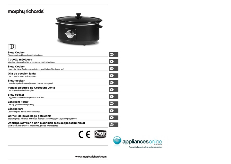 MORPHY RICHARDS SLOW COOKER INSTRUCTIONS MANUAL Pdf Download ManualsLib