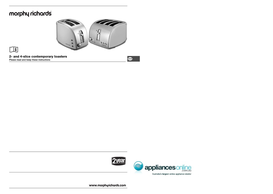 MORPHY RICHARDS 2SLICE CONTEMPORARY TOASTER INSTRUCTIONS Pdf Download