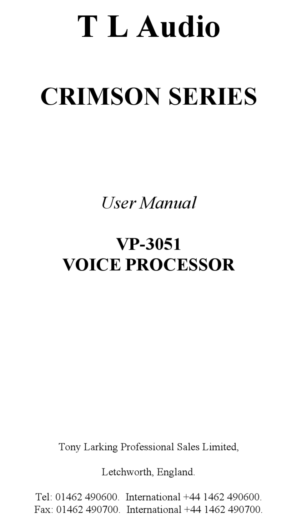 TL AUDIO VP3051 USER MANUAL Pdf Download ManualsLib