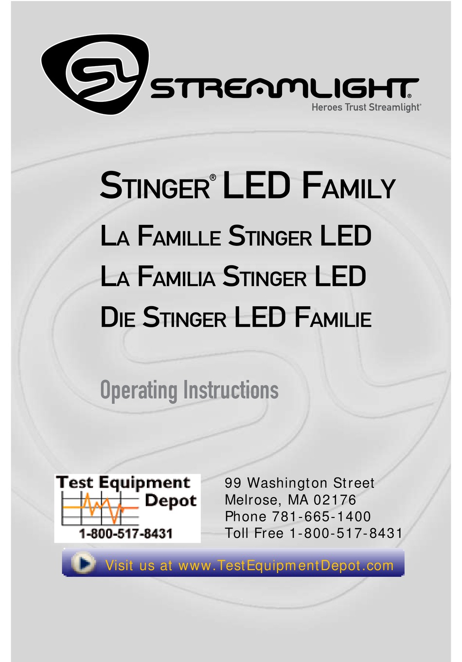 STREAMLIGHT STINGER LED OPERATING INSTRUCTIONS MANUAL Pdf Download