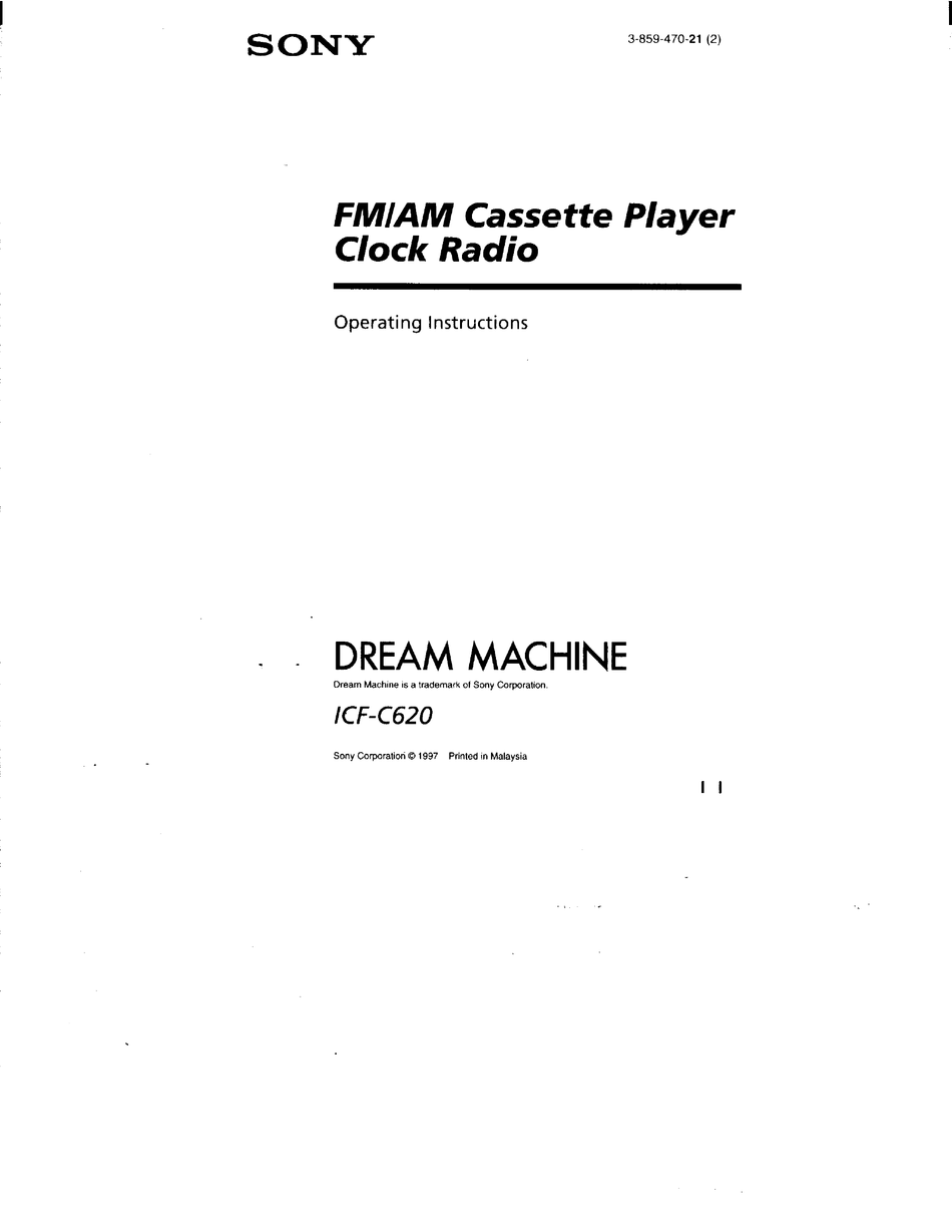 SONY DREAM MACHINE ICFC620 OPERATING INSTRUCTIONS MANUAL Pdf Download