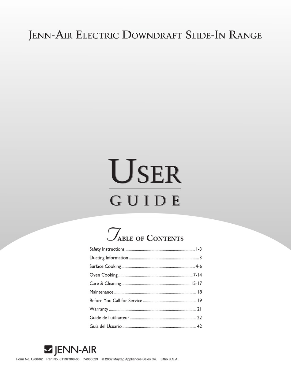 JENNAIR ELECTRIC DOWNDRAFT SLIDEIN USER MANUAL Pdf Download ManualsLib