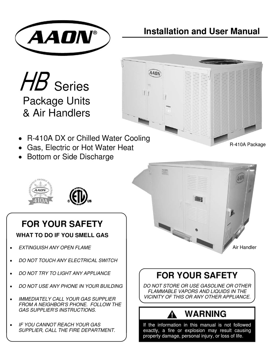 AAON HB SERIES INSTALLATION AND USER MANUAL Pdf Download ManualsLib
