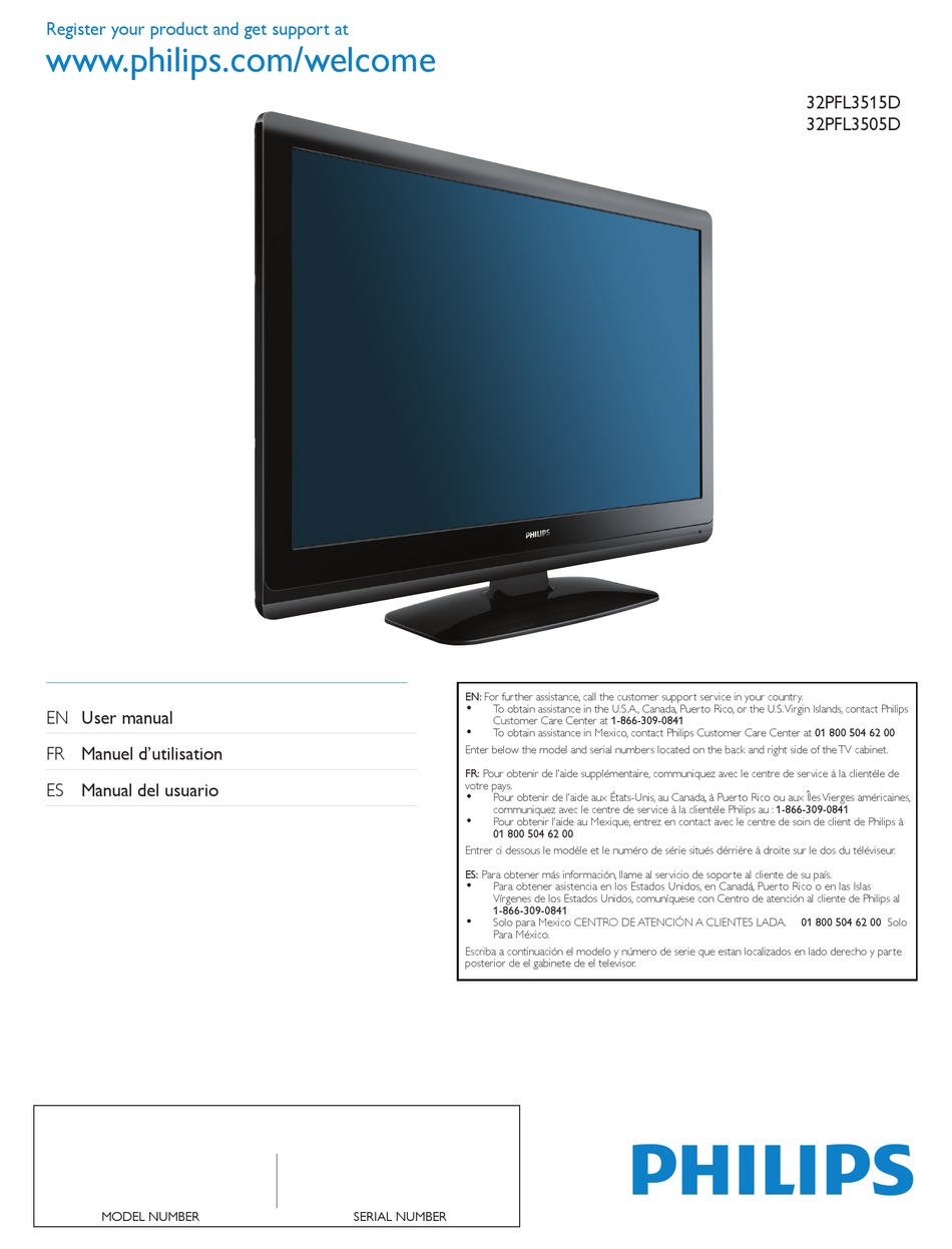 PHILIPS 32PFL3505D MANUAL DEL USUARIO Pdf Download | ManualsLib