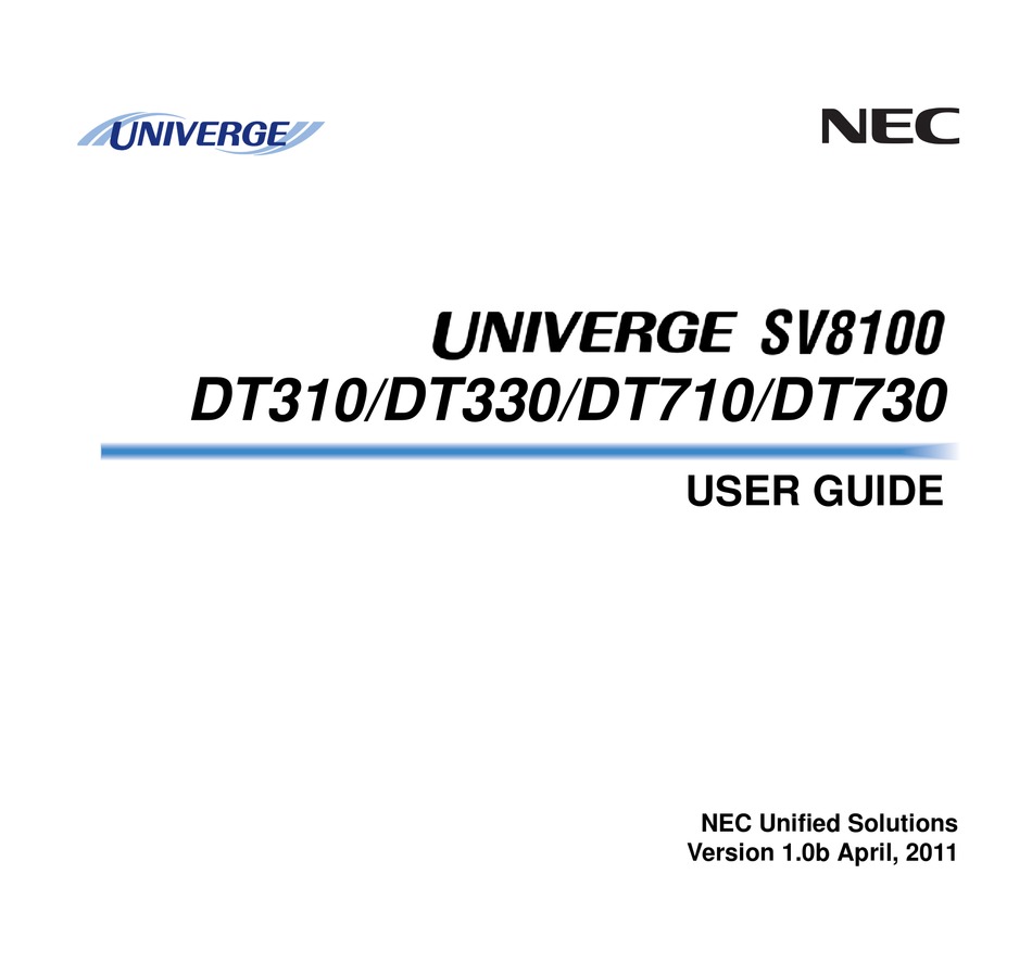 Nec Univerge Dt310 User Manual Pdf Download Manualslib