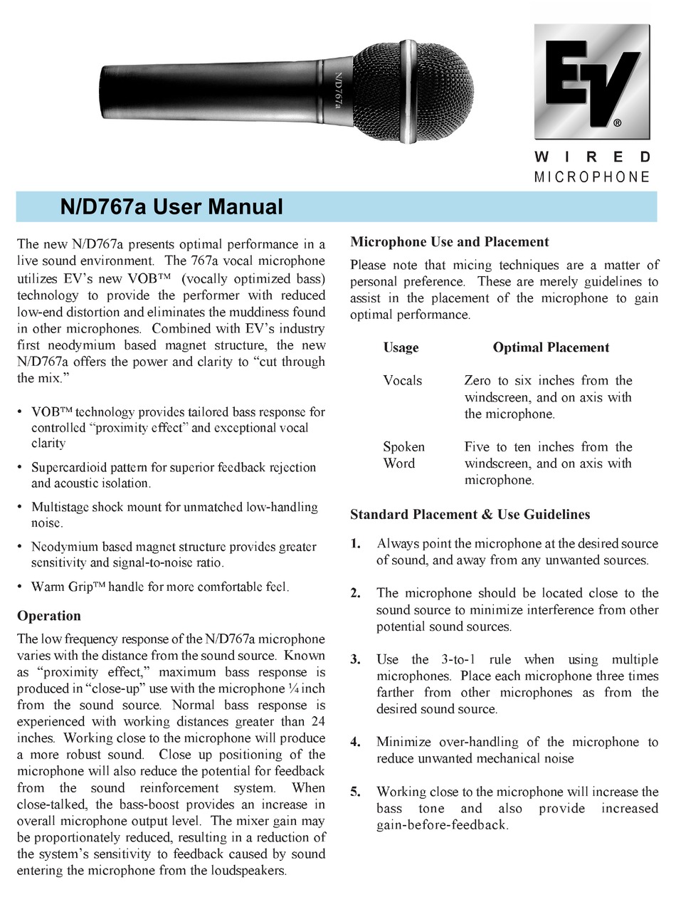 ELECTRO-VOICE N/D767A USER MANUAL Pdf Download | ManualsLib