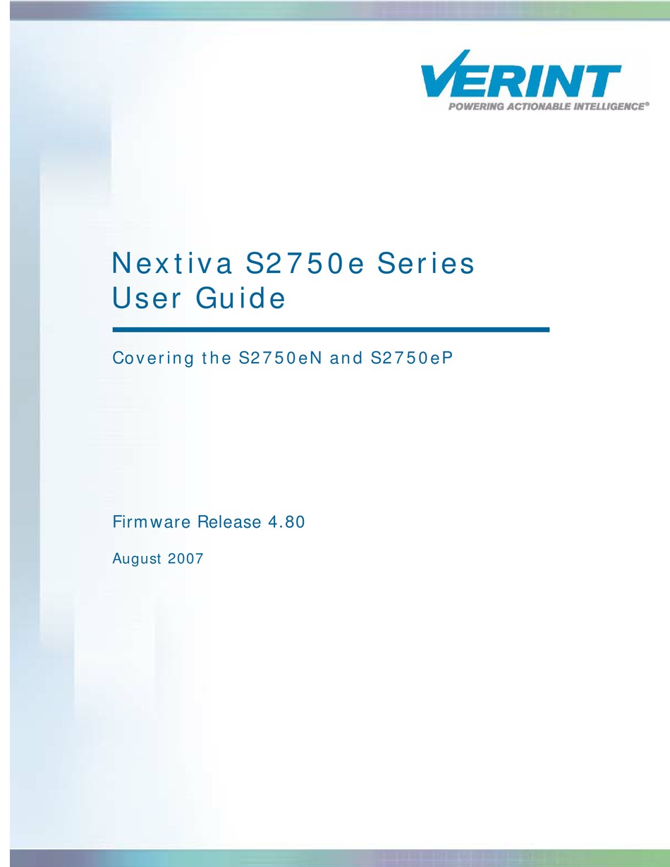 VERINT NEXTIVA S2750E SERIES USER MANUAL Pdf Download ManualsLib