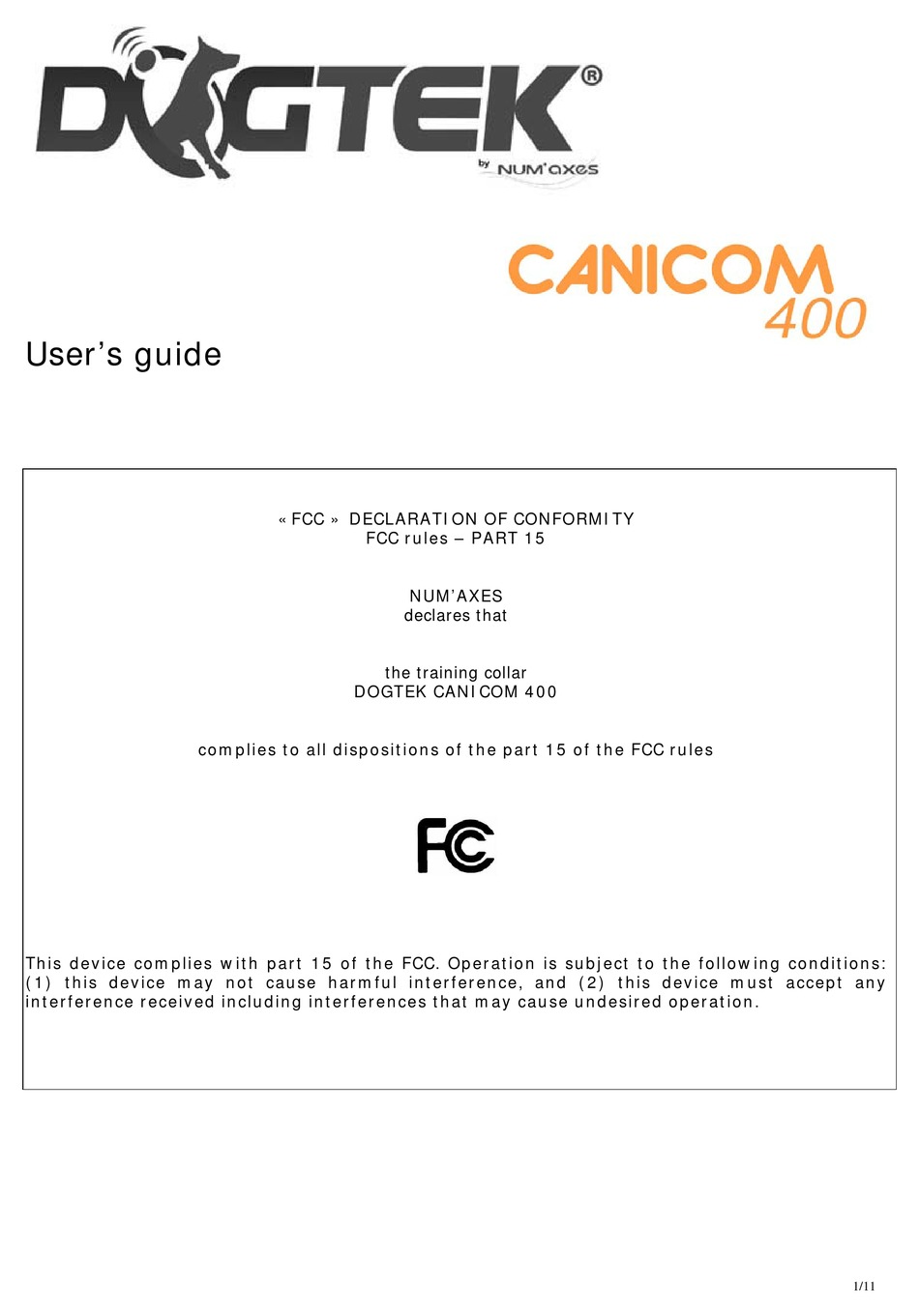 Dogtek Cani 400 User Manual Pdf Download Manualslib
