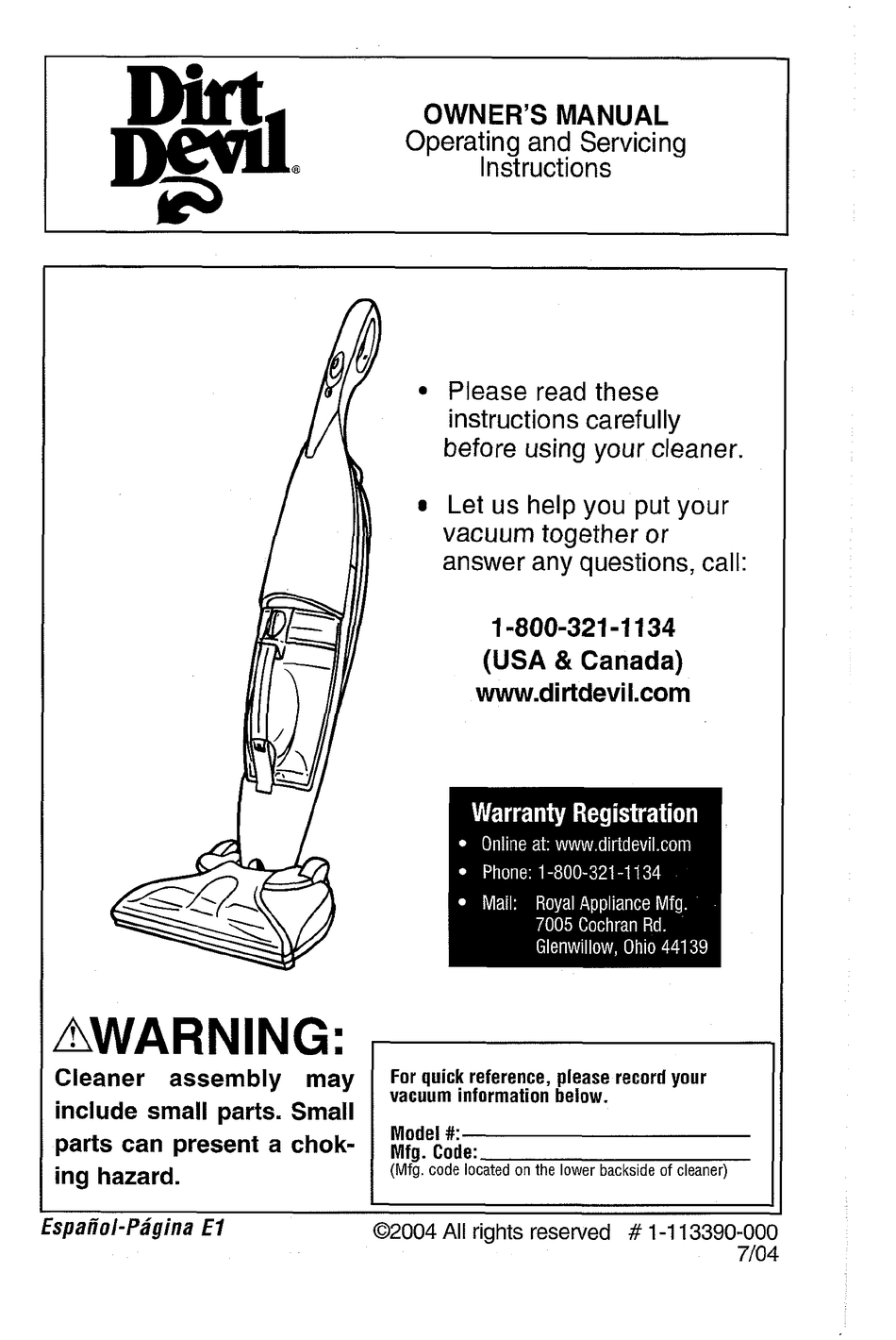 DIRT DEVIL VACUUM CLEANER OWNER