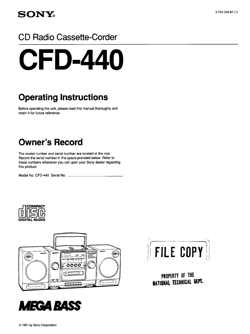 SONY CFD440 OPERATING INSTRUCTIONS MANUAL Pdf Download ManualsLib