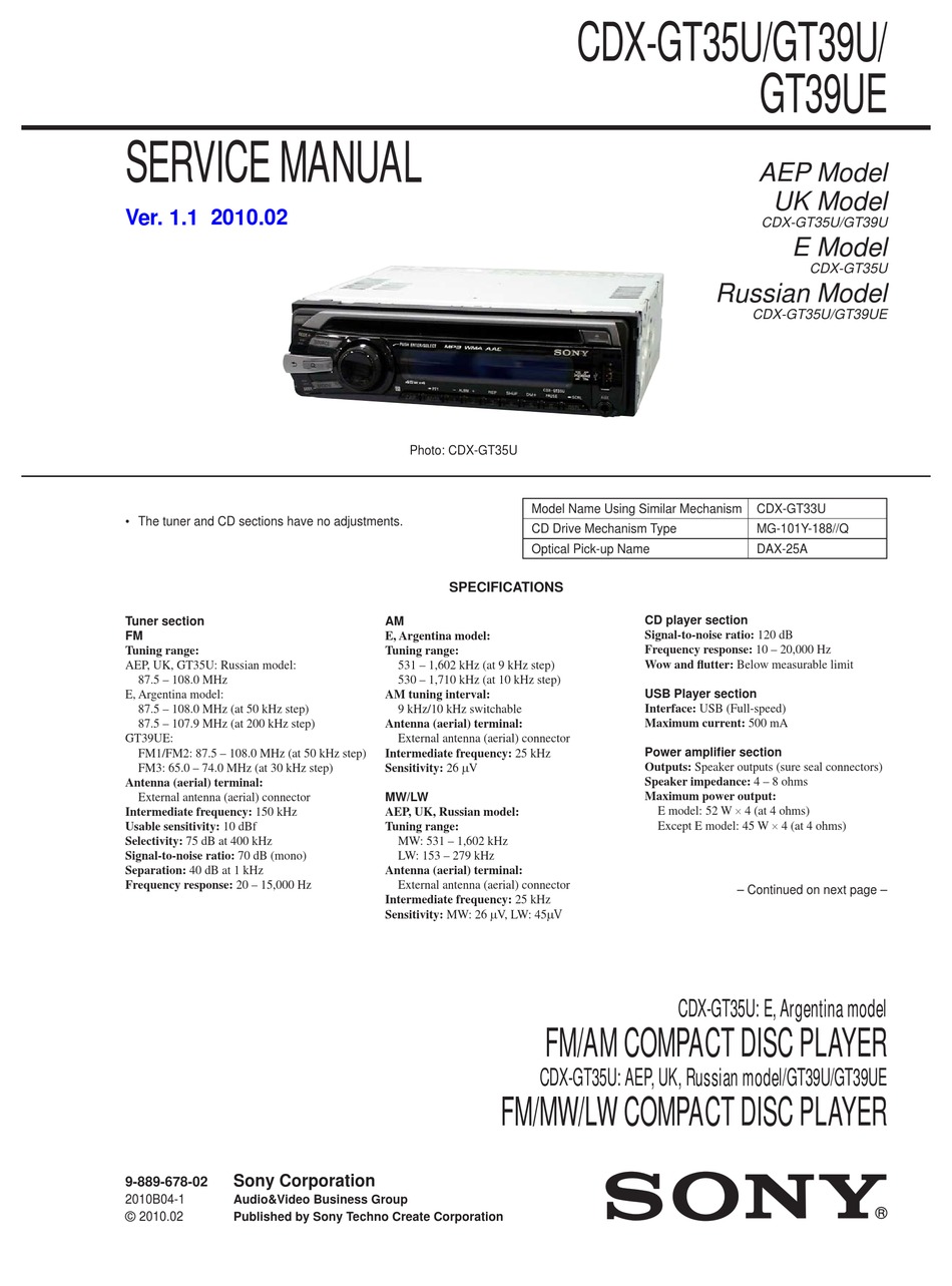 Sony Cdx Gt35u Service Manual Pdf