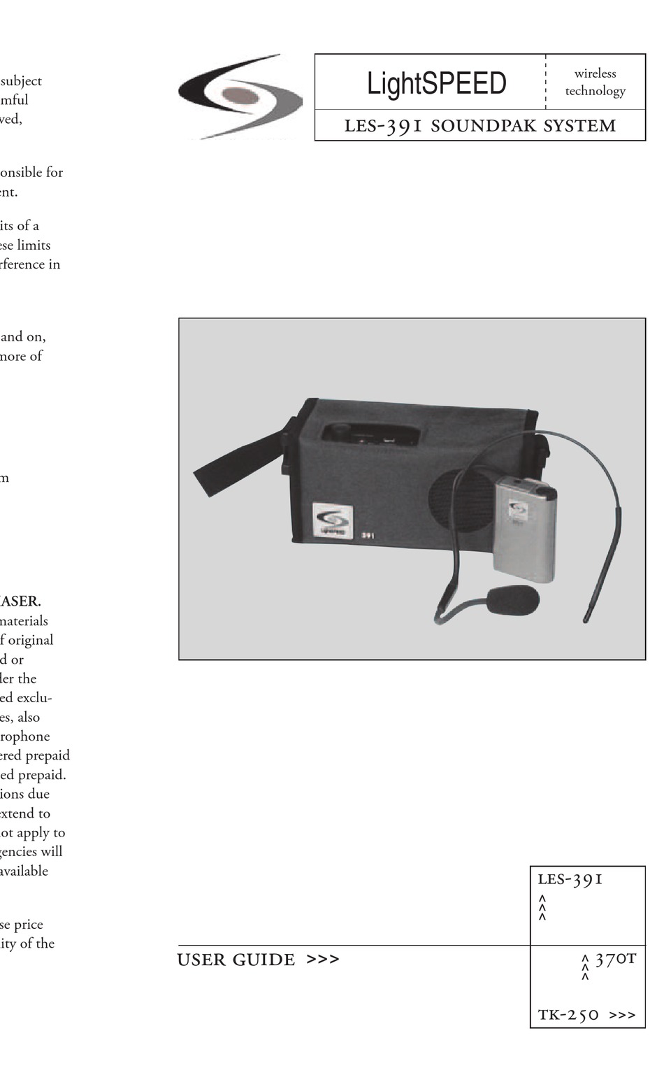 LIGHTSPEED TECHNOLOGIES LES391 USER MANUAL Pdf Download ManualsLib