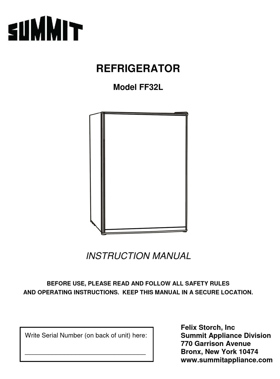 SUMMIT FF32L INSTRUCTION MANUAL Pdf Download | ManualsLib