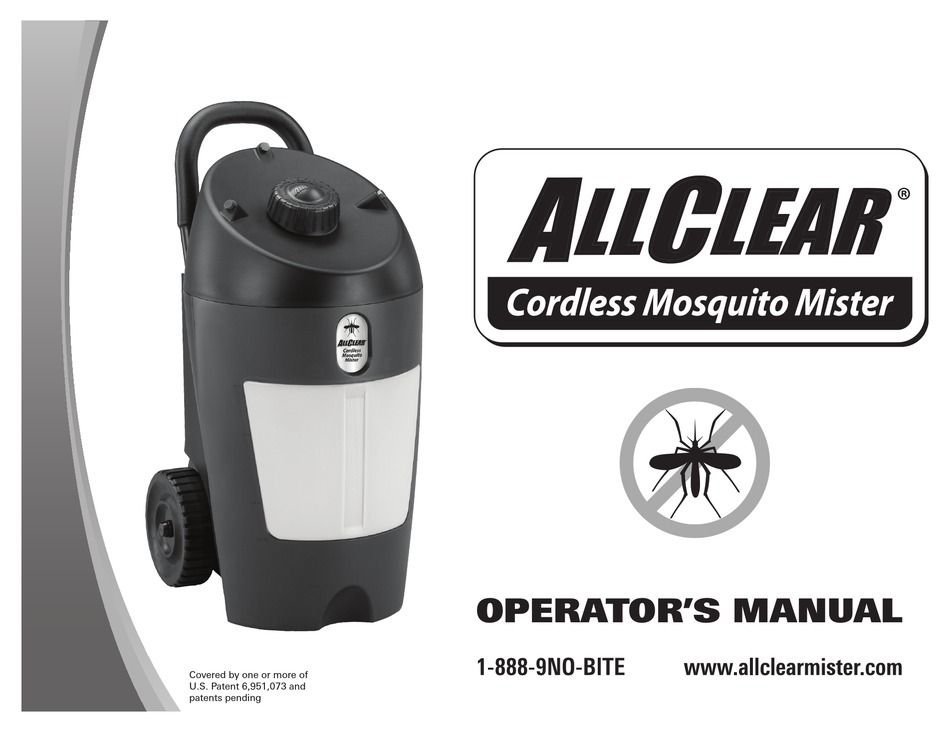 ALLCLEAR CORDLESS MOSQUITO MISTER OPERATOR'S MANUAL Pdf Download