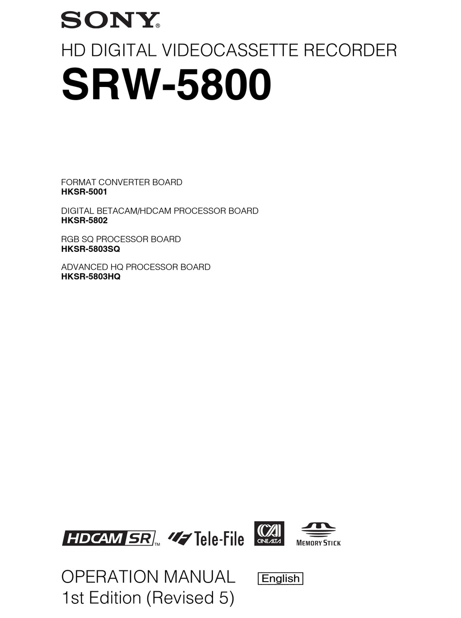 SONY SRW-5800 OPERATION MANUAL Pdf Download | ManualsLib
