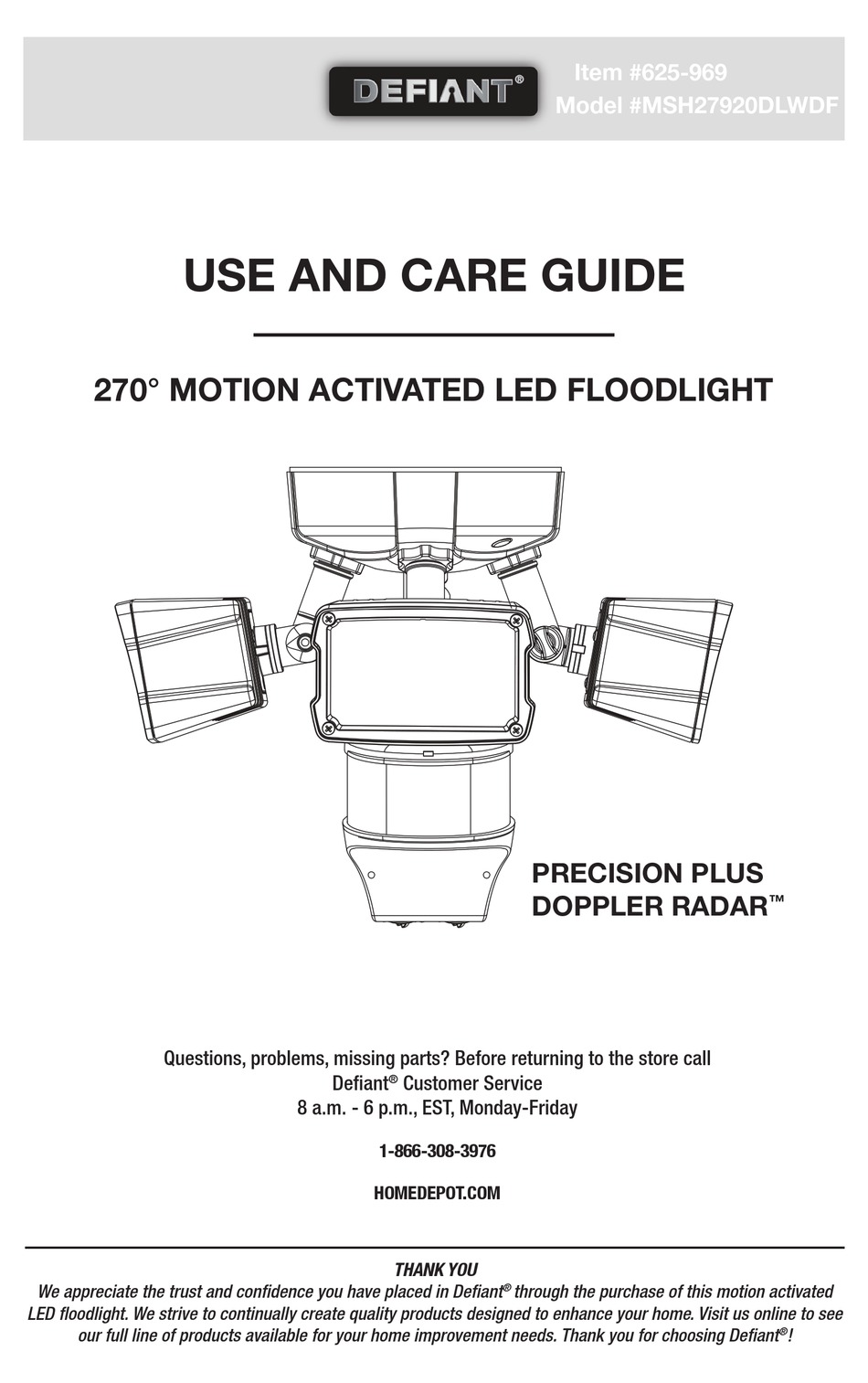 Defiant motion deals sensor manual