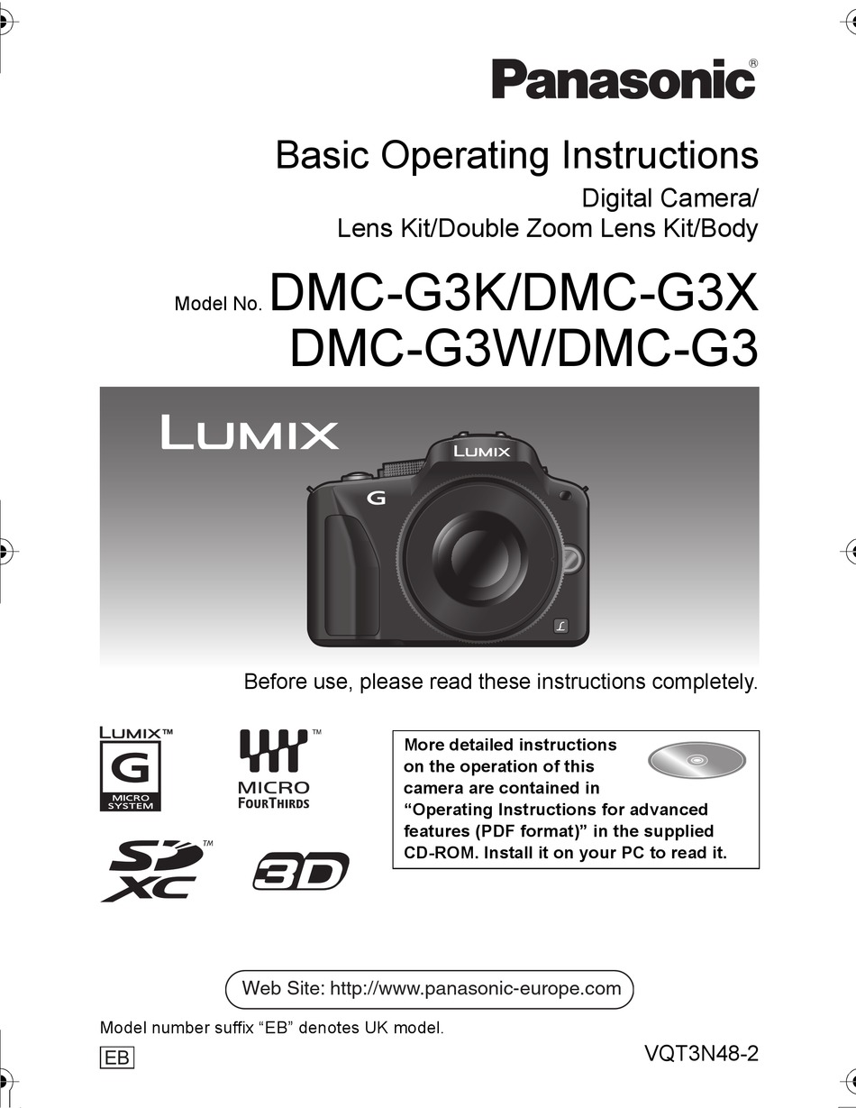PANASONIC LUMIX DMCG3K BASIC OPERATING INSTRUCTIONS MANUAL Pdf
