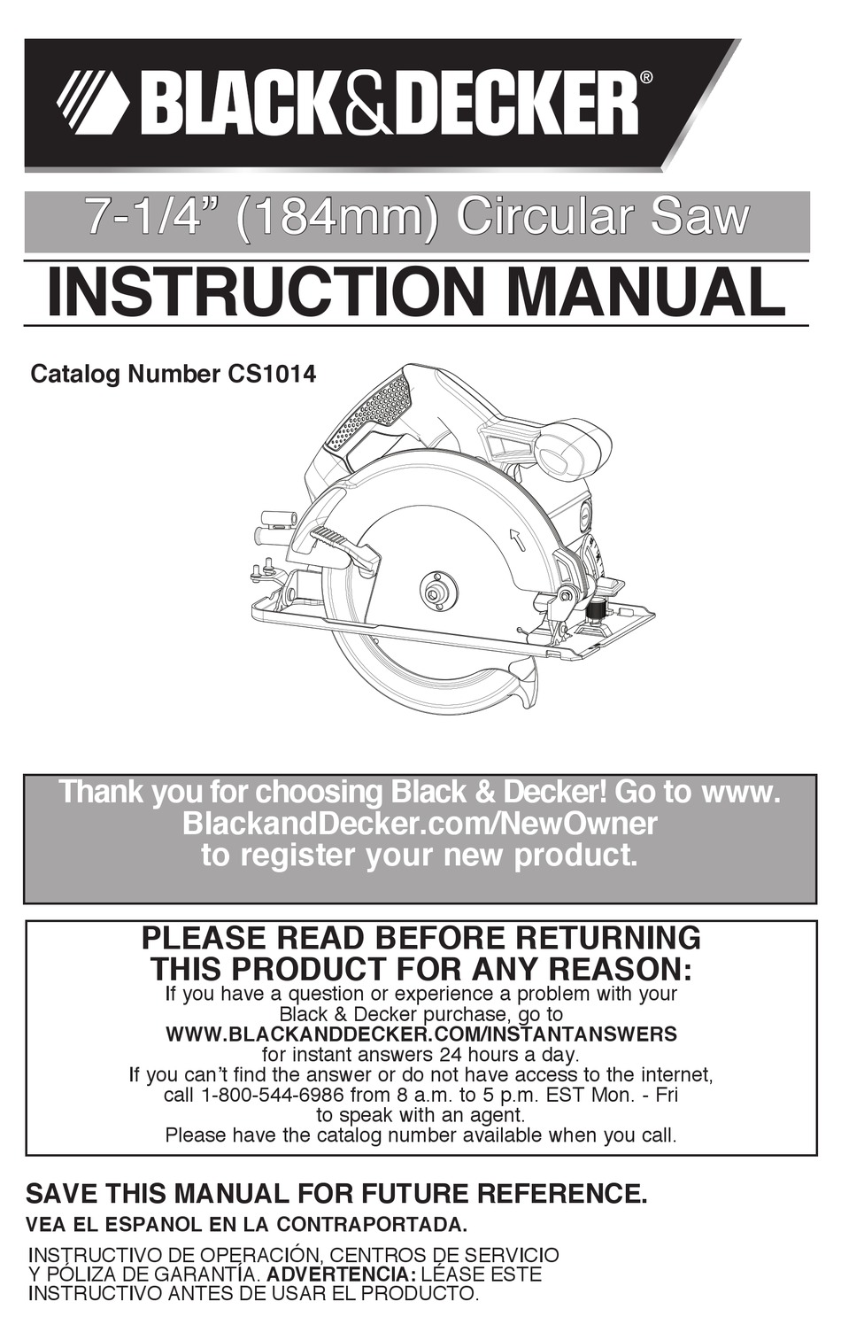 Removing The Blade Operation Black Decker CS1014 Instruction