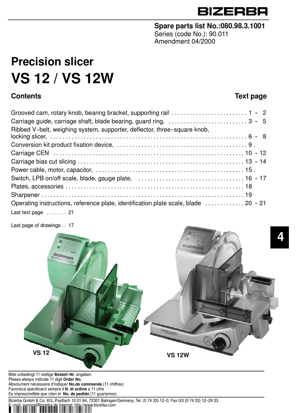 BIZERBA VS 12 OWNER'S MANUAL Pdf Download | ManualsLib