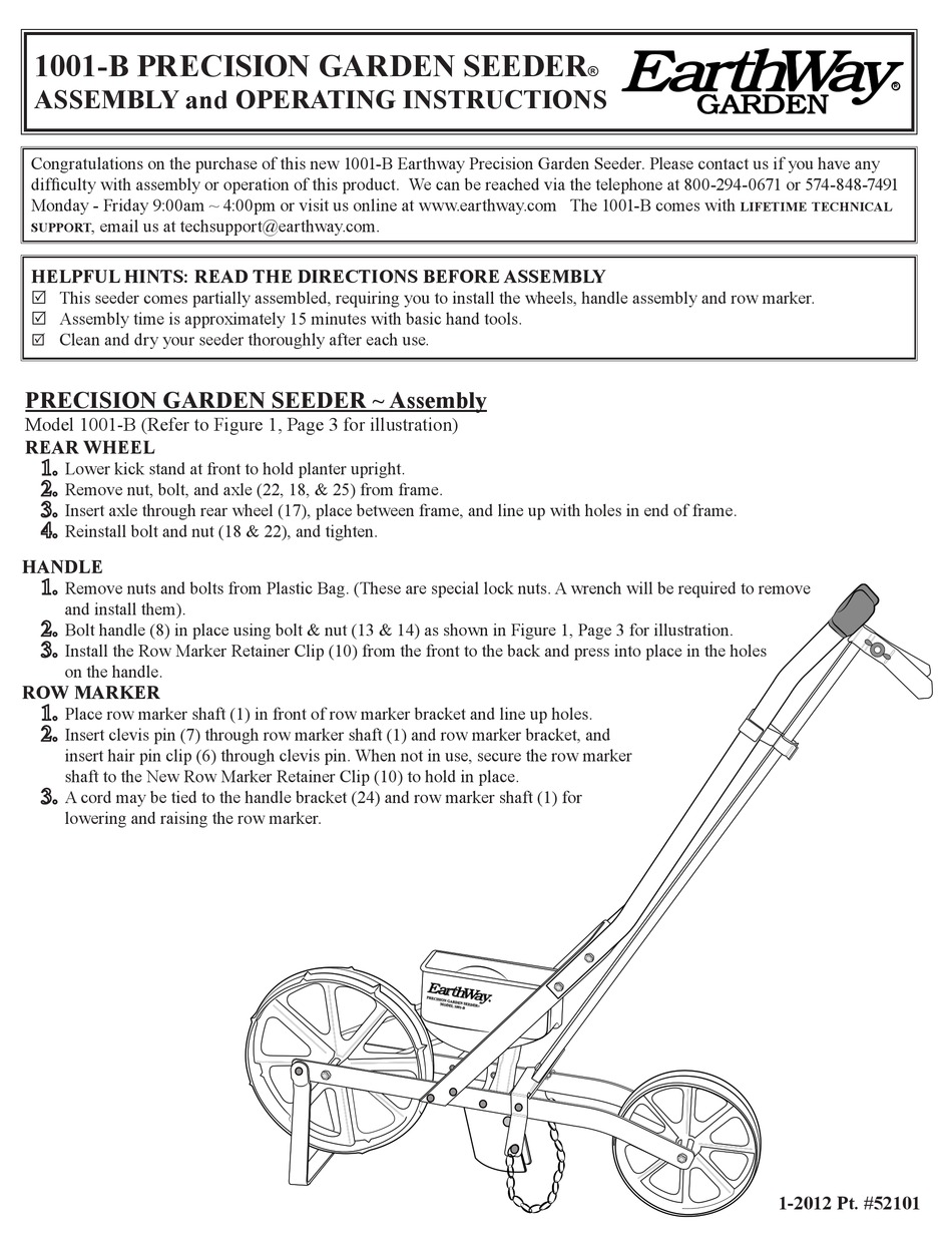 EARTHWAY 1001-B PRECISION ASSEMBLY AND OPERATING INSTRUCTIONS Pdf ...