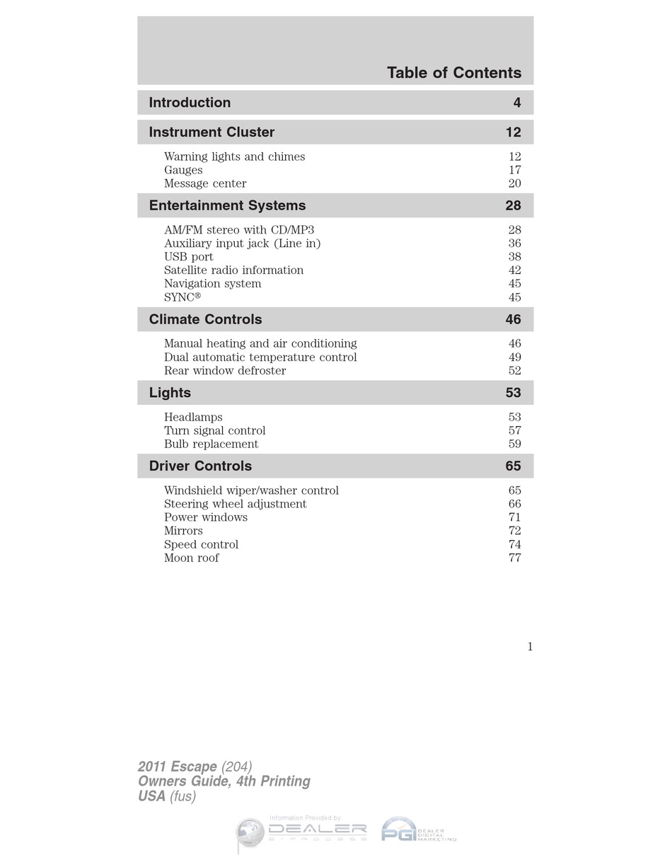 FORD ESCAPE OWNER'S MANUAL Pdf Download ManualsLib