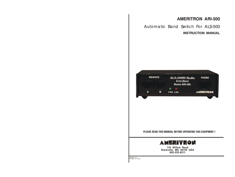 AMERITRON ARI-500 INSTRUCTION MANUAL Pdf Download | ManualsLib