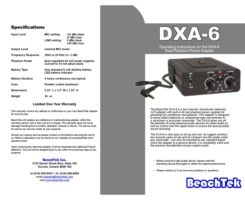 Beachtek Dxa 6 Operating Instructions Pdf Download Manualslib