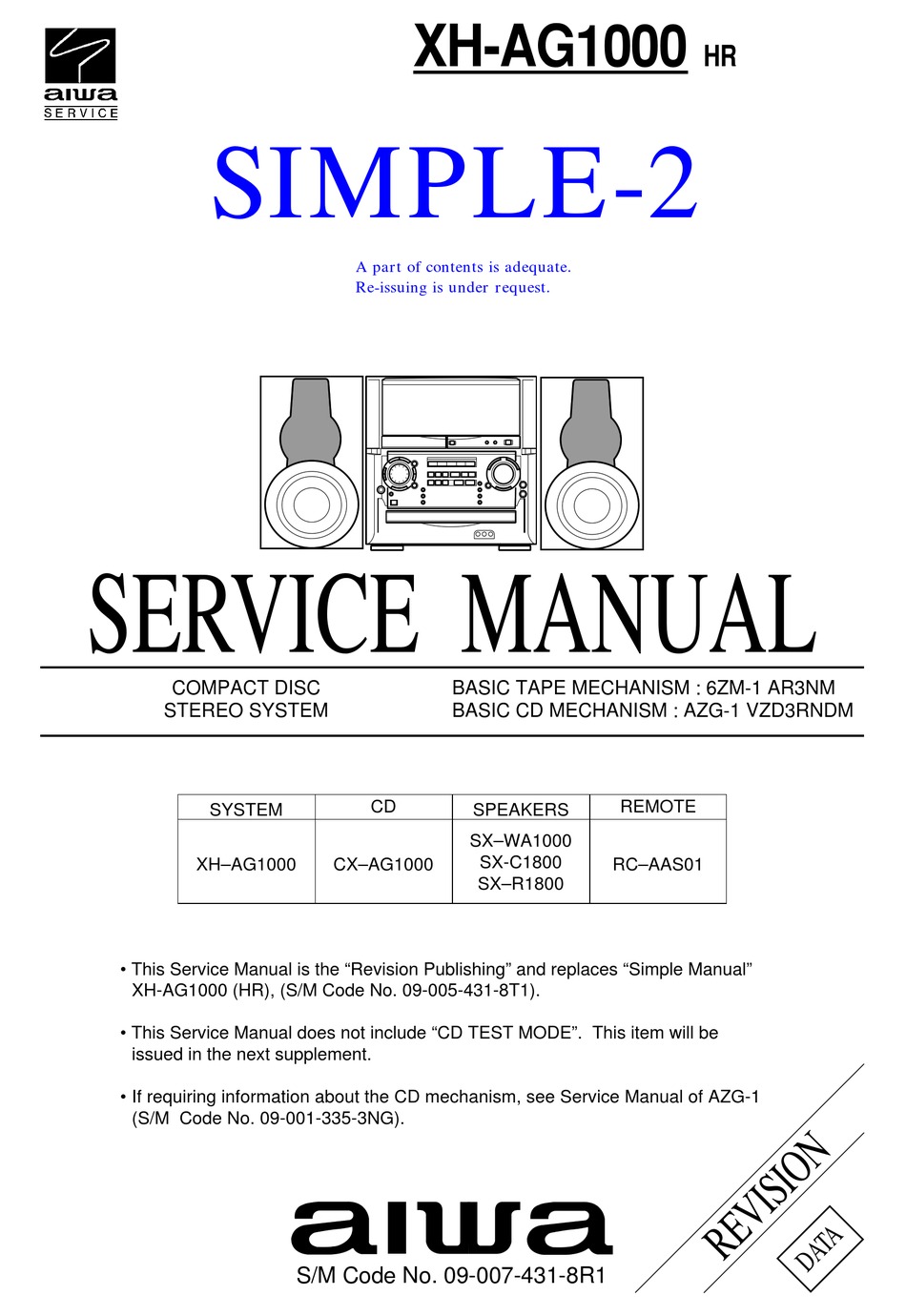 Aiwa Simple 2 Xh Ag1000 Hr Service Manual Pdf Download Manualslib
