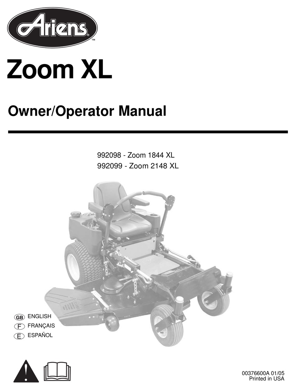 ARIENS ZOOM XL OWNER'S/OPERATOR'S MANUAL Pdf Download | ManualsLib