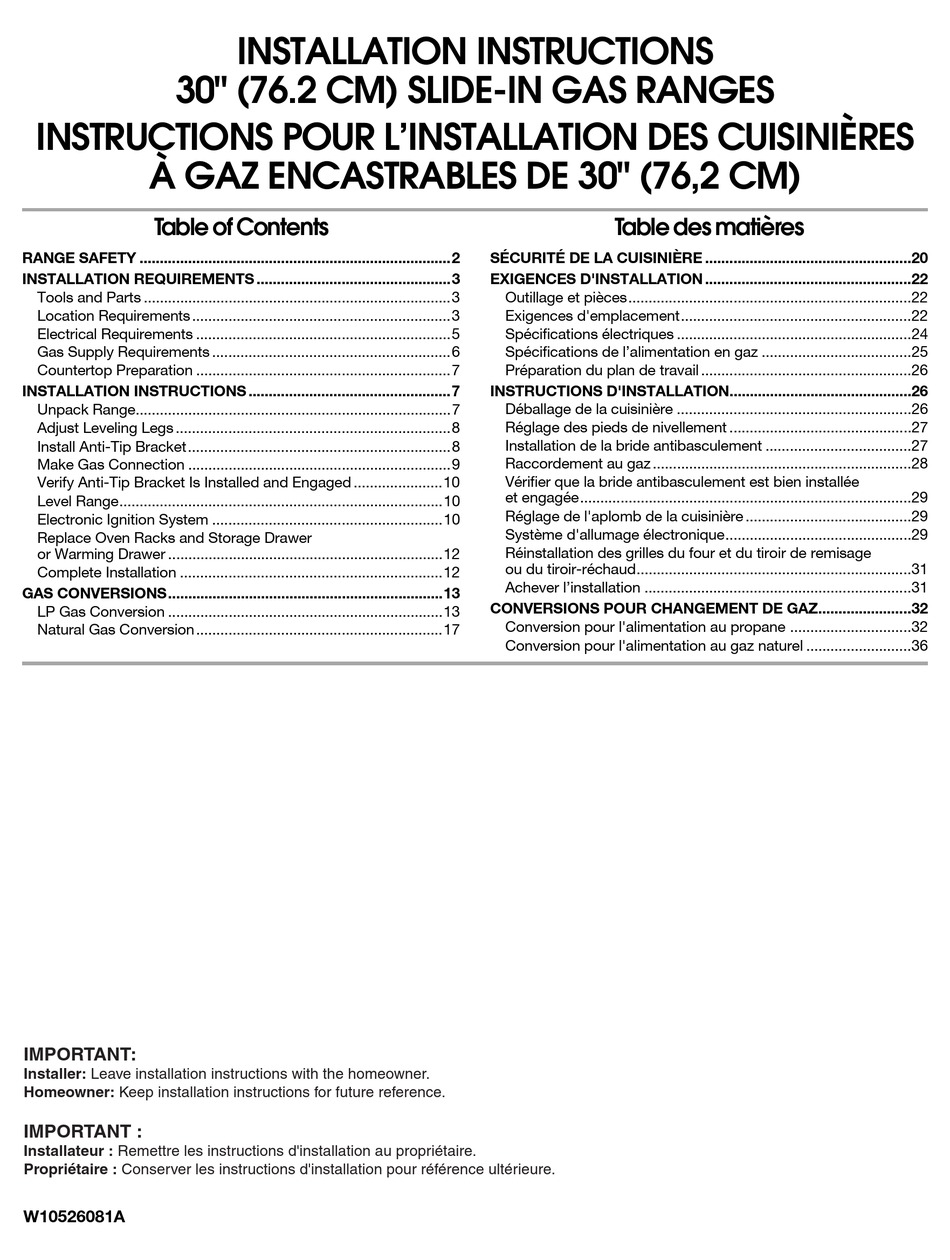 JENNAIR SLIDEIN GAS RANGES INSTALLATION INSTRUCTIONS MANUAL Pdf Download ManualsLib