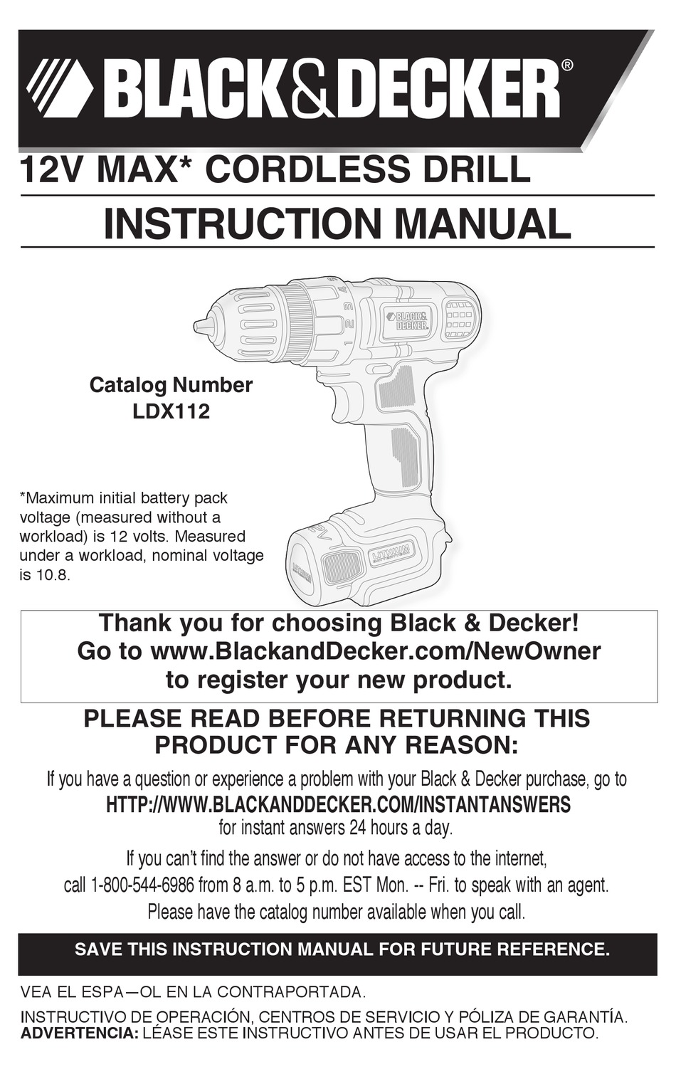 BLACK+DECKER 12V MAX Lithium Ion Cordless Drill, LDX112C 