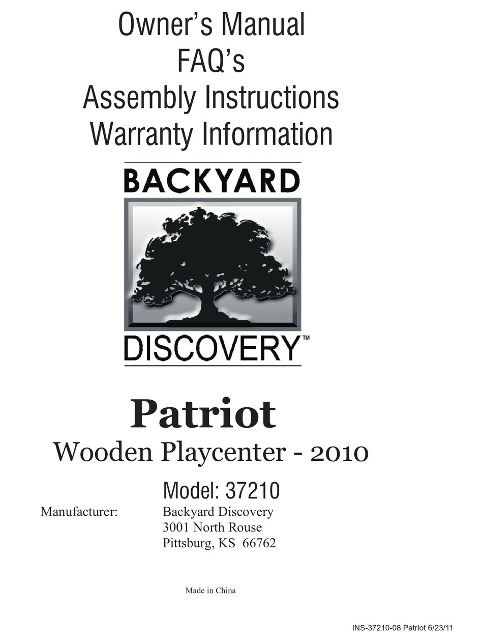 BACKYARD DISCOVERY PATRIOT OWNER'S MANUAL Pdf Download ManualsLib