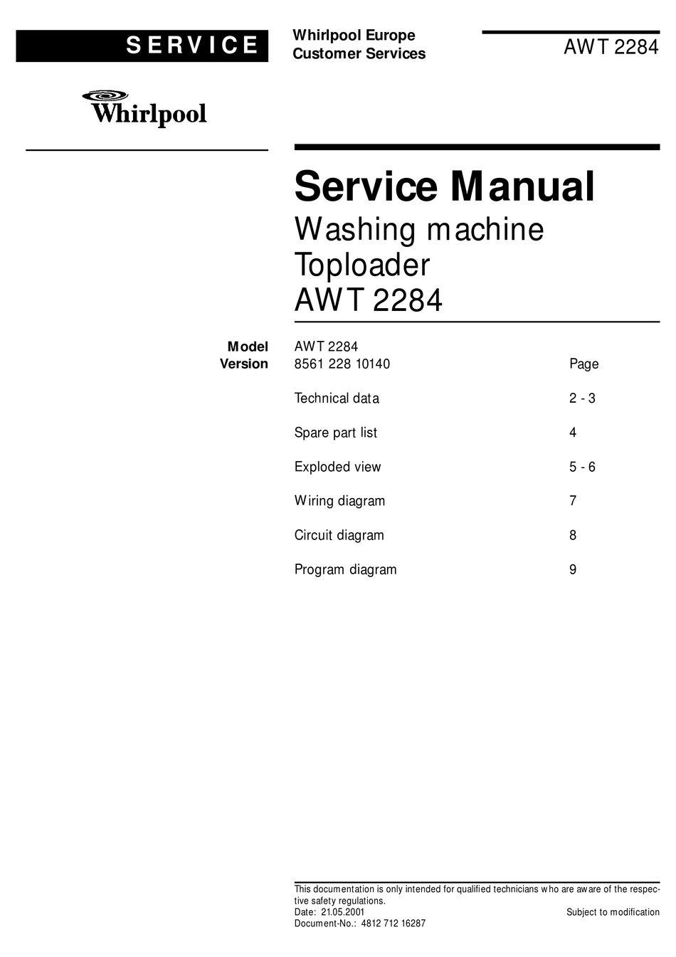 Whirlpool Awt 2284 Service Manual Pdf Download | Manualslib