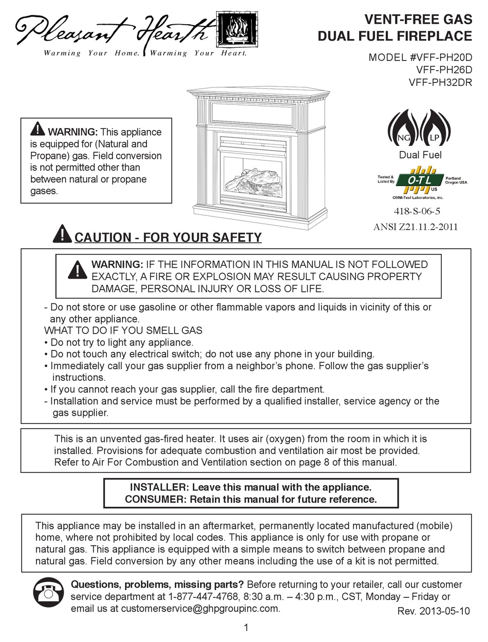Pleasant Hearth Vff Ph20d User Manual Pdf Download Manualslib