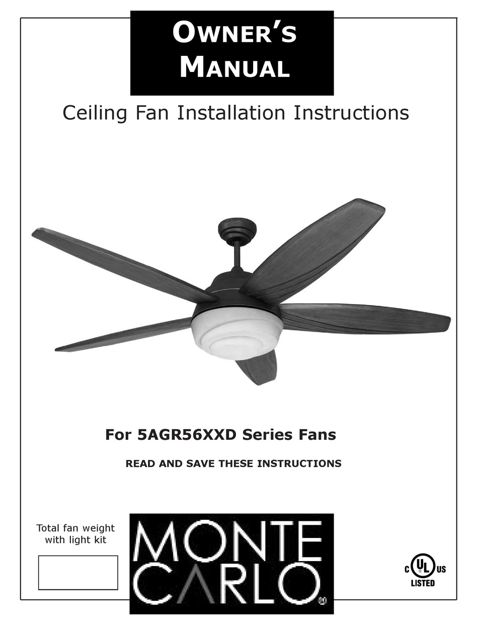 MONTE CARLO FAN COMPANY 5AGR56XXD SERIES OWNER'S MANUAL Pdf Download