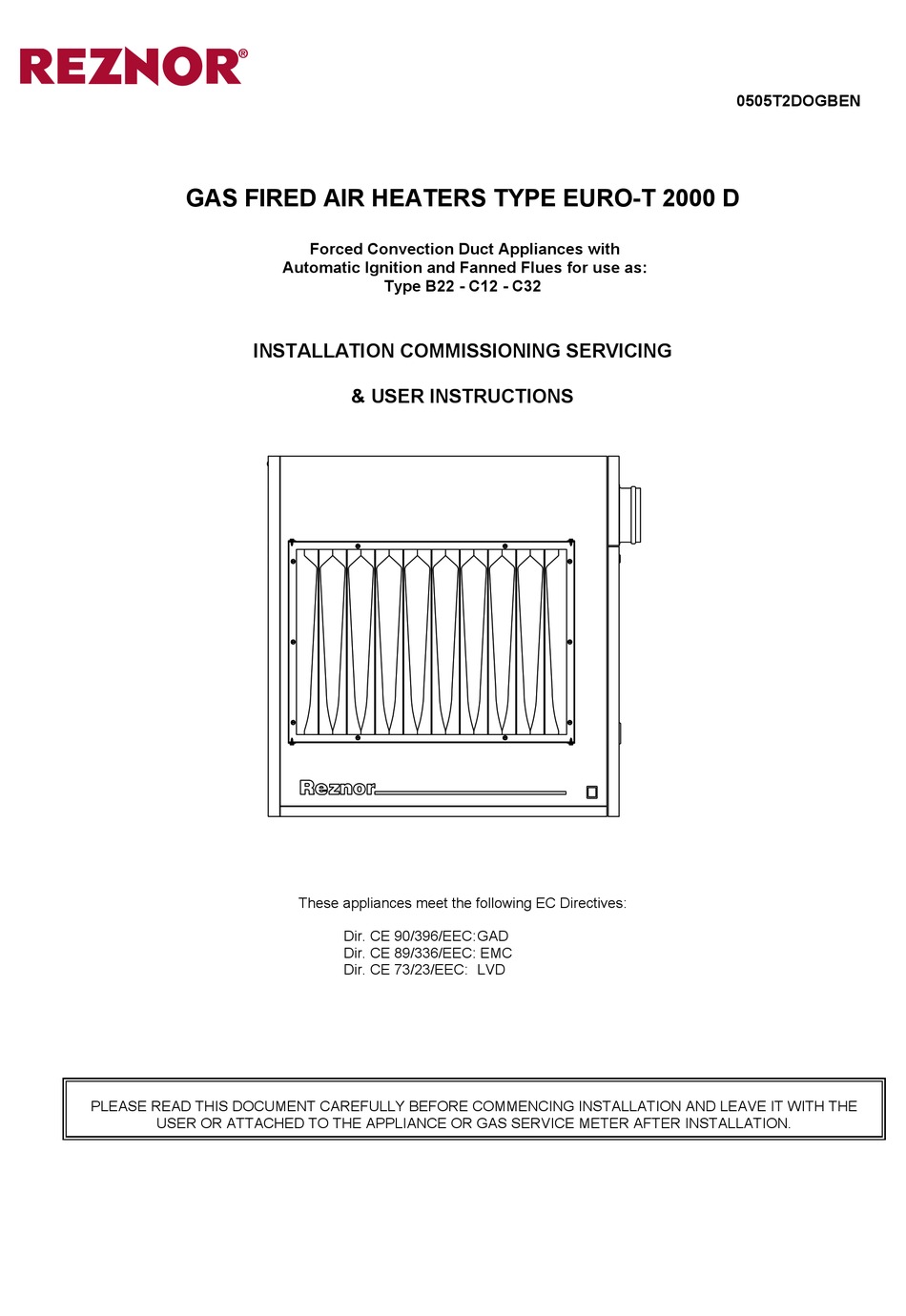 REZNOR GAS FIRED AIR HEATERS INSTALLATION COMMISIONING SERVICING u0026 USER  INSTRUCTIONS Pdf Download | ManualsLib