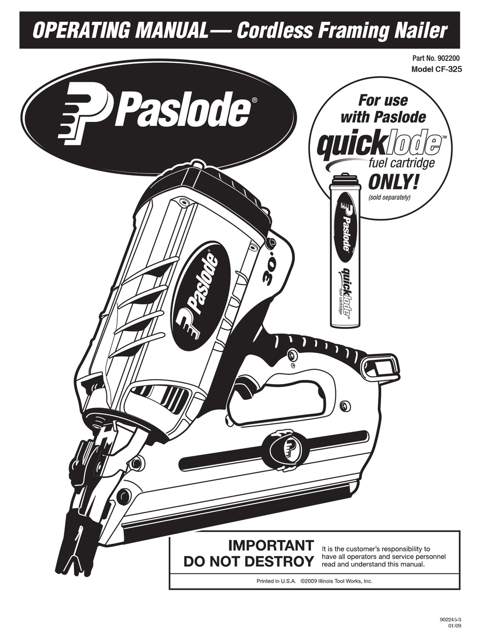 PASLODE CF 325 OPERATING MANUAL Pdf Download ManualsLib
